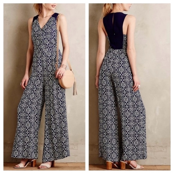 Anthropologie Pants - Elevenses by Anthropologie "Arabesque" Wide Leg Jumpsuit - Size 6
